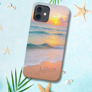 Ocean Beach Sunset Vibes gepersonaliseerd iPhone 12 Hoesje