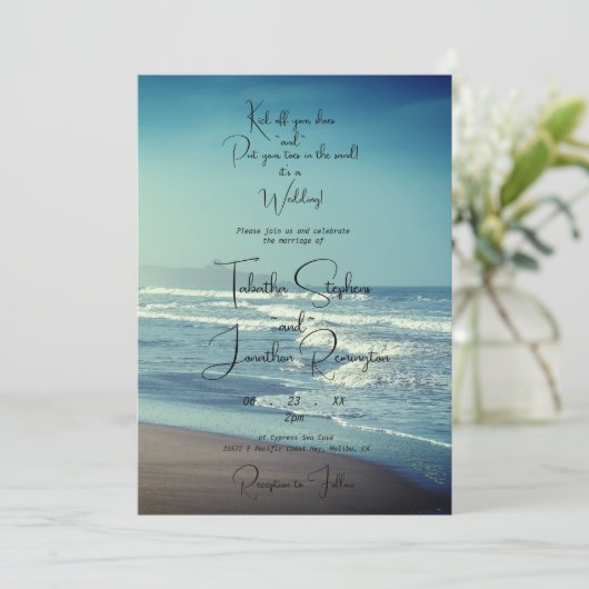 Ocean Beach thema bruiloft uitnodiging (Staand voorkant)