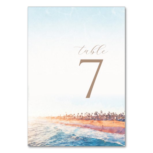 Ocean Beach Thema Trouwtafel Nummer Kaart (Voorkant)