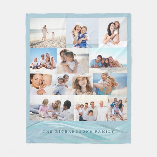 Ocean Beach Theme Family Photo Memory Collage Grid Fleece Deken (Voorkant)