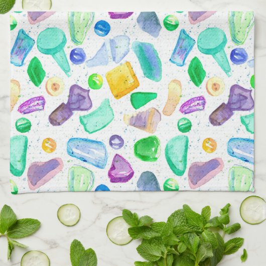 Ocean Beach Treasures Zee Glass Marbles Buttonnen Theedoek (Gevouwen)