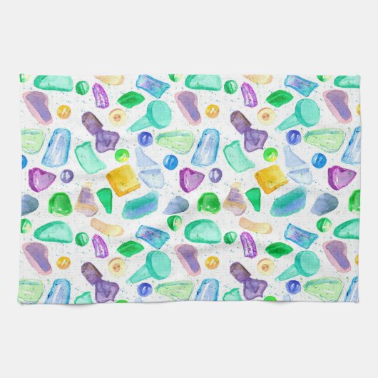 Ocean Beach Treasures Zee Glass Marbles Buttonnen Theedoek (Horizontaal)