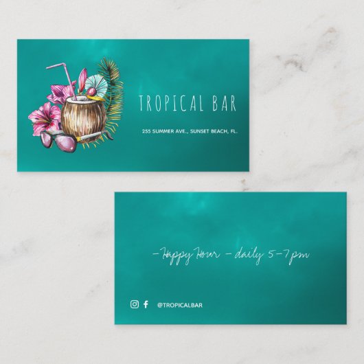 Ocean Beach Tropical Bartender visitekaartjes (Voorkant / Achterkant)