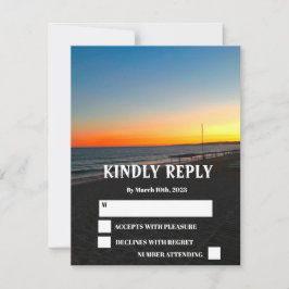 Ocean Beach Tropical Coastal Sunset Wedding RSVP Kaartje