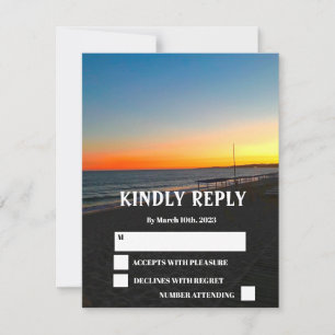 Ocean Beach Tropical Coastal Sunset Wedding RSVP Kaartje