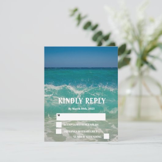 Ocean Beach Tropical Elegant Wedding RSVP Card (Staand voorkant)