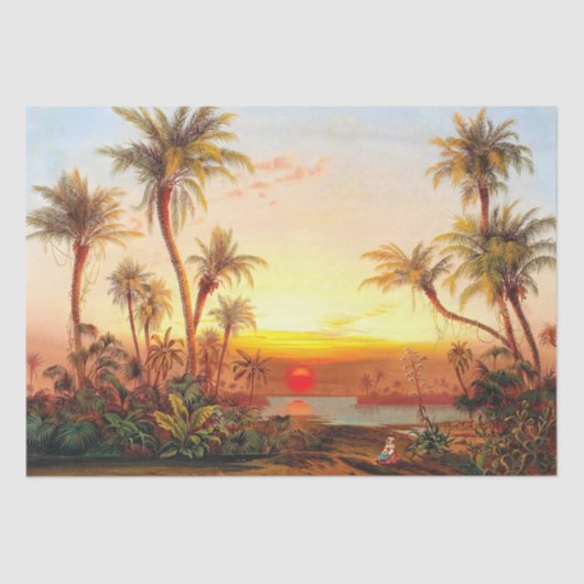 Ocean Beach Tropical Palm Tree Sunset Tissue Paper Tissuepapier (Voorkant)