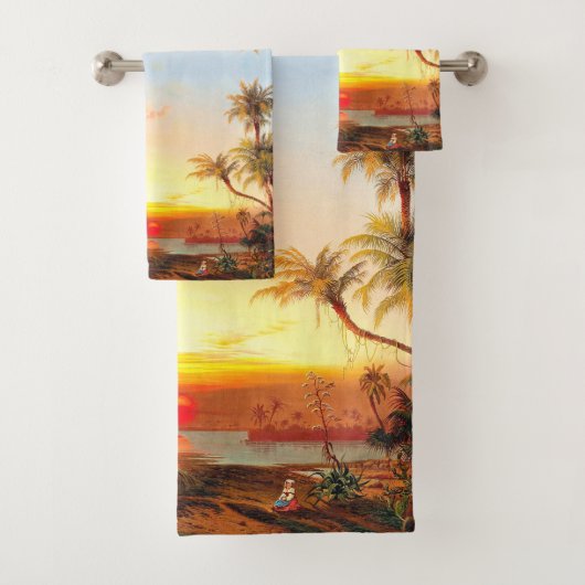 Ocean Beach Tropical Palm Trees Sun Bath Towel Set Bad Handdoek (Insitu)