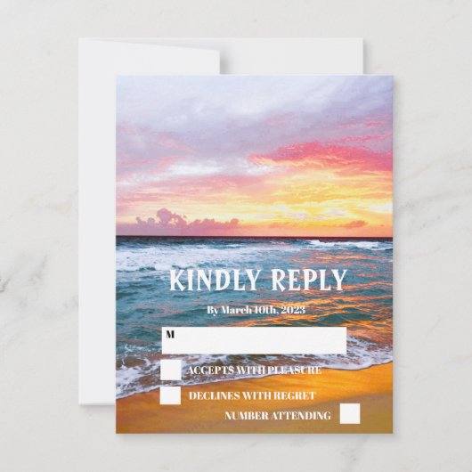 Ocean Beach Tropical Sunset Wedding RSVP Kaartje (Voorkant)