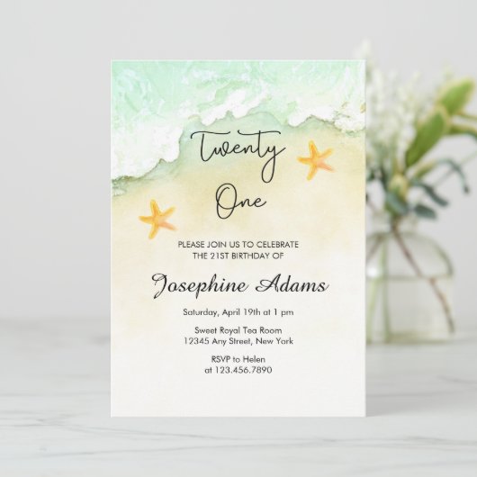 Ocean Beach Tropical Waterverf 21st Birthday Kaart (Staand voorkant)