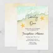 Ocean Beach Tropical Waterverf 21st Birthday Kaart (Voorkant / Achterkant)