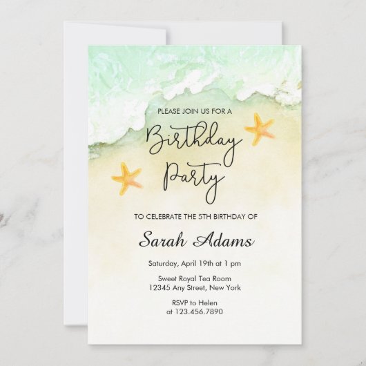 Ocean Beach Tropische Waterverf 5e verjaardag Kaart (Voorkant)