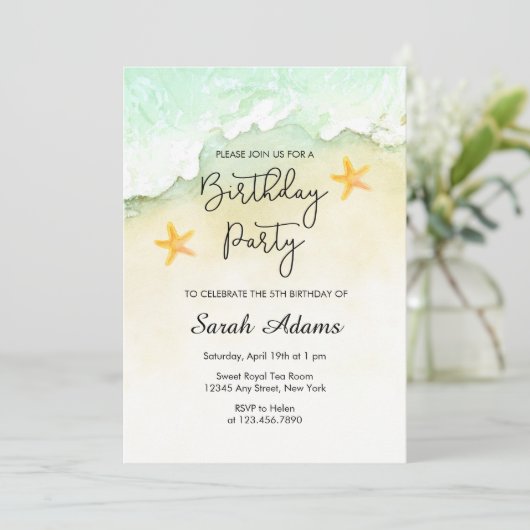 Ocean Beach Tropische Waterverf 5e verjaardag Kaart (Staand voorkant)