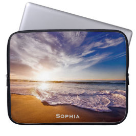 Ocean Beach Vacation Monogram Name Laptop Sleeve