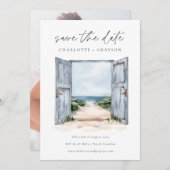 Ocean Beach Watercolor Trouw Save the Date (Voorkant / Achterkant)