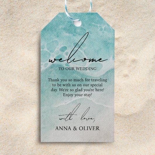 Ocean Beach Waterverf Bruiloft Welkom Cadeaulabel