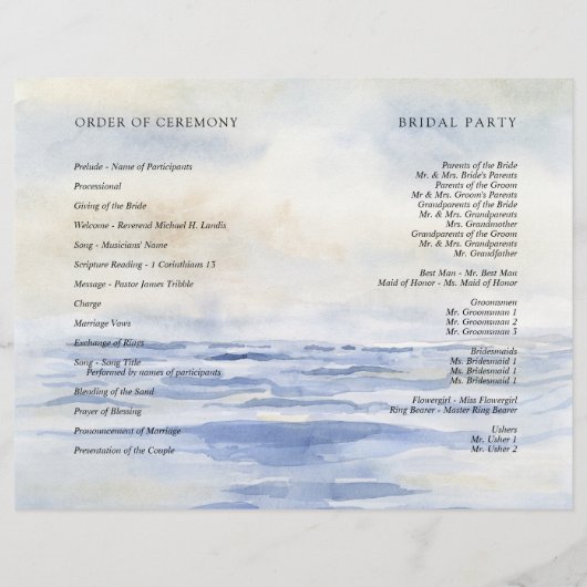 Ocean Beach Waterverf huwelijksceremonie programma (Achterkant)