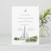 Ocean Beach Waterverf Kustbruiloft uitnodiging (Staand voorkant)