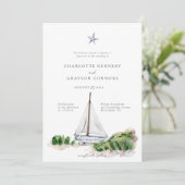 Ocean Beach Waterverf Kustbruiloft uitnodiging (Staand voorkant)