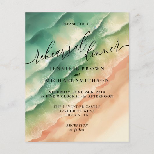 Ocean Beach Waterverf Zomer Zand Groen Beige Flyer (Voorkant)