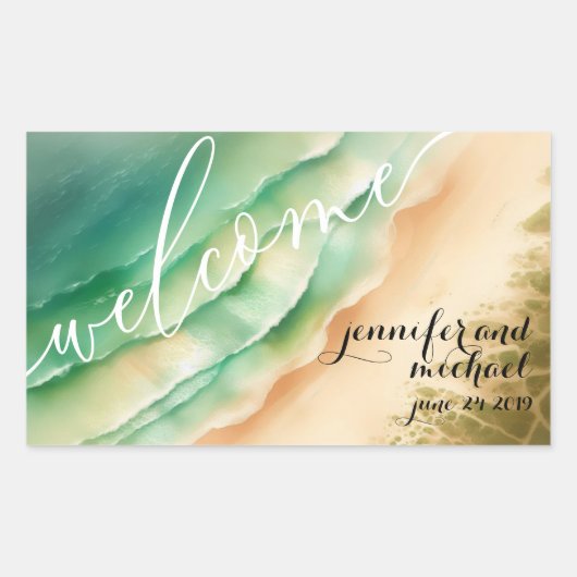 Ocean Beach Waterverf Zomerzon Rechthoekige Sticker (Voorkant)