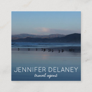 Ocean Beach Waves Birds Sunset Natuur Photo Travel Vierkante Visitekaartje