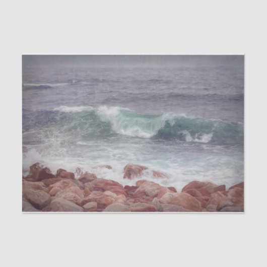 Ocean Beach Waves Blauwgroen Nautical Digital Art  Tissuepapier (Voorkant)