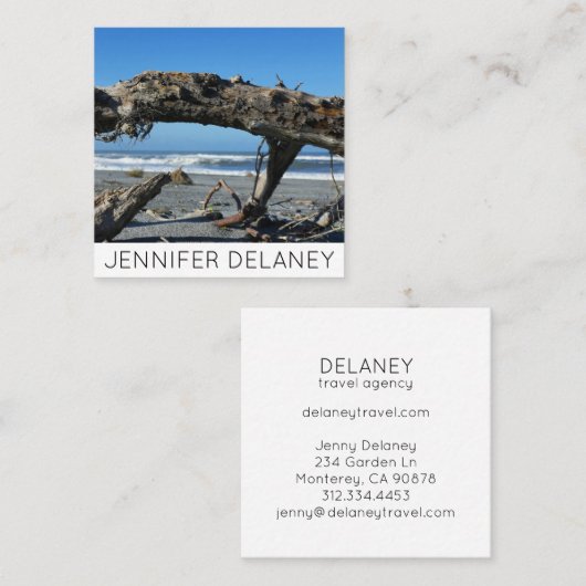 Ocean Beach Waves Driftwood Natuur Photo Travel Vierkante Visitekaartje (Voorkant / Achterkant)