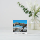 Ocean Beach Waves Driftwood Natuur Photo Travel Vierkante Visitekaartje (Staand voorkant)