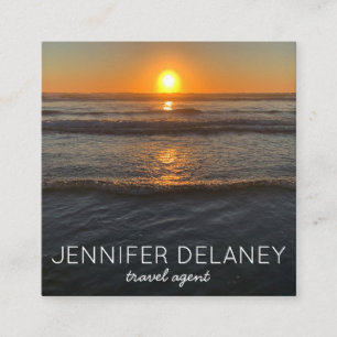 Ocean Beach Waves Sunset Natuur Photo Travel Vierkante Visitekaartje