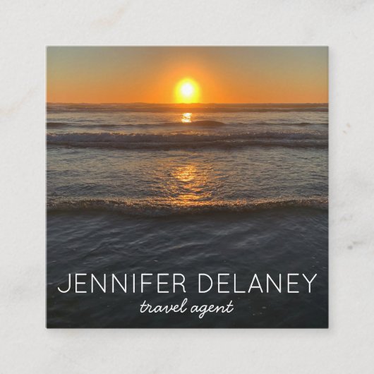 Ocean Beach Waves Sunset Natuur Photo Travel Vierkante Visitekaartje (Voorkant)