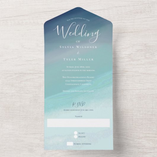 Ocean Beach Wedding All In One Uitnodiging (Binnen)