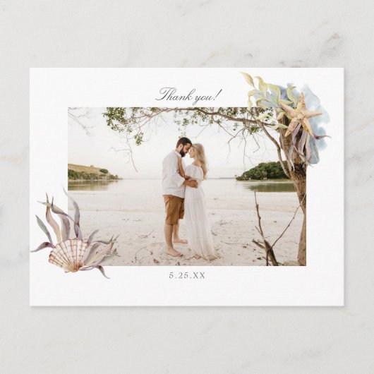 Ocean Beach Wedding Hartelijk dank Foto Card Brief Briefkaart (Voorkant)