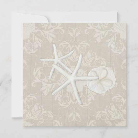 Ocean Beach Wedding Starfish Damask Houten Rustiek Kaart (Achterkant)