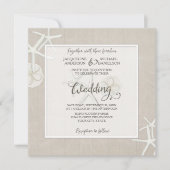 Ocean Beach Wedding Starfish Damask Houten Rustiek Kaart (Voorkant)