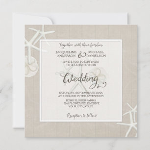 Ocean Beach Wedding Starfish Damask Houten Rustiek Kaart