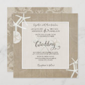 Ocean Beach Wedding Starfish Wood Damask Rustic Kaart (Voorkant / Achterkant)