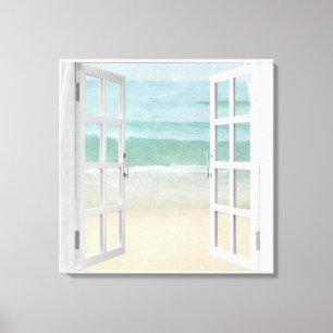 Ocean Beach Window Waterverf Canvas Afdruk