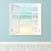 Ocean Beach Window Waterverf Canvas Afdruk (Insitu (Houten vloer))