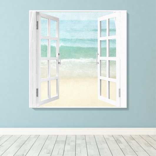 Ocean Beach Window Waterverf Canvas Afdruk (Insitu (Houten vloer))