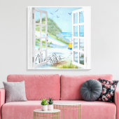 Ocean Beach Window Waterverf Canvas Print (Insitu (Woonkamer))