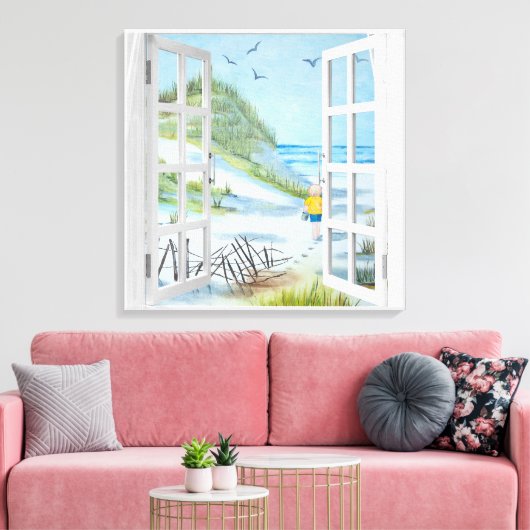 Ocean Beach Window Waterverf Canvas Print (Insitu (Woonkamer))