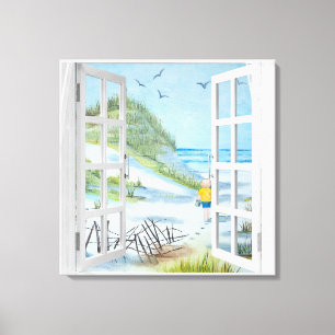 Ocean Beach Window Waterverf Canvas Print
