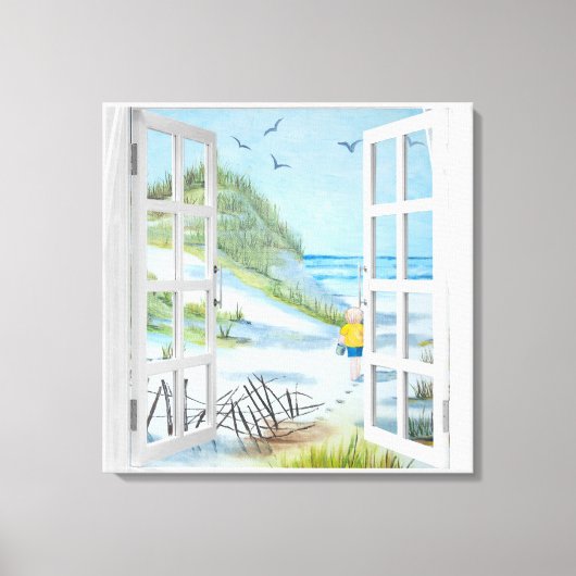 Ocean Beach Window Waterverf Canvas Print (Voorkant)