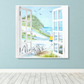 Ocean Beach Window Waterverf Canvas Print (Insitu (Houten vloer))