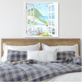 Ocean Beach Window Waterverf Canvas Print (Insitu (Slaapkamer))