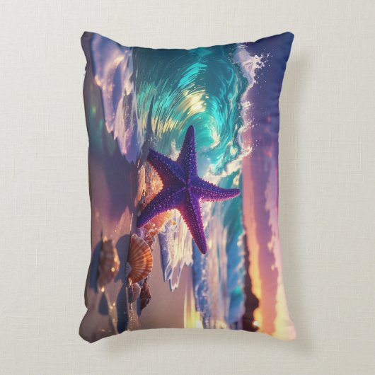 Ocean beach with violet starfish accent kussen (Voorkant(Verticaal))