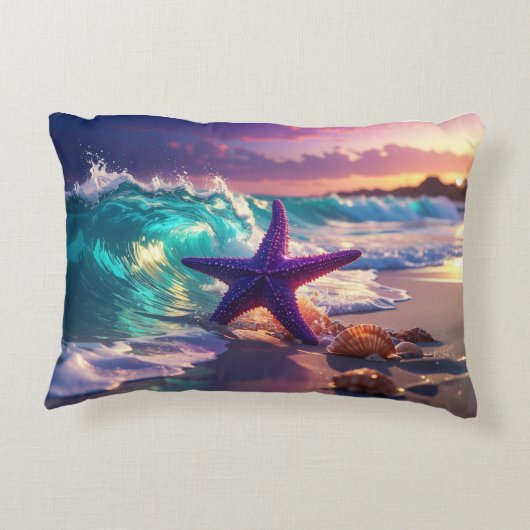 Ocean beach with violet starfish accent kussen (Achterkant)