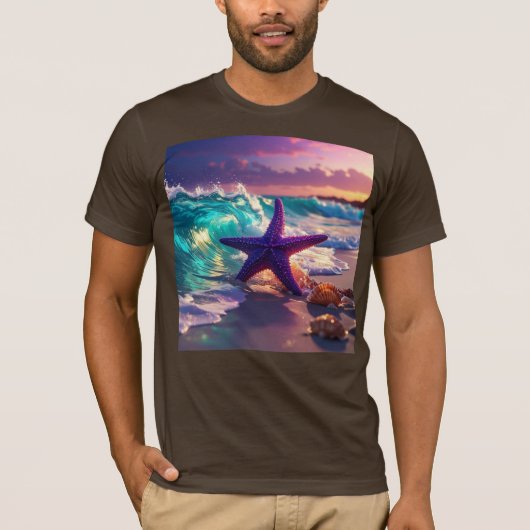 Ocean beach with violet starfish t-shirt (Voorkant)