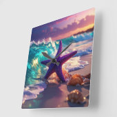 Ocean beach with violet starfish vierkante klok (Hoek)